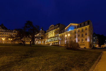 Fototapeta na wymiar Spa architecture at night - small spa town Mariánské Lázně (Marienbad) - Czech Republic