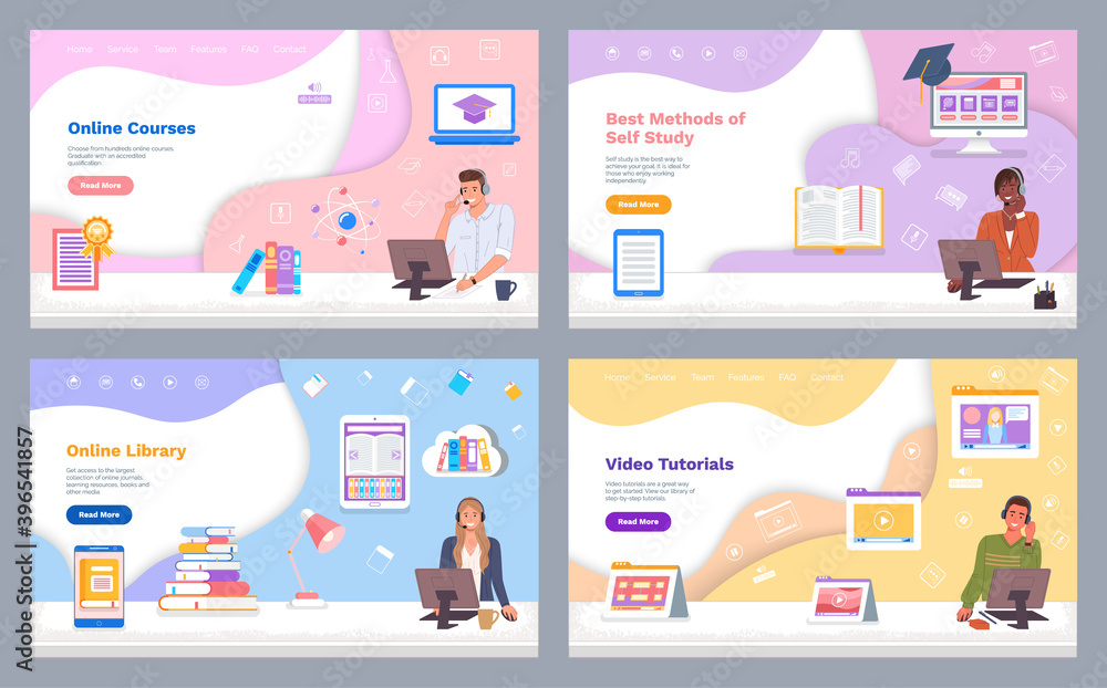 Aufkleber landing page of websites. online courses. best methods of self study. online library. video tutorial
