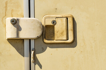 Detail of camper door with security lock