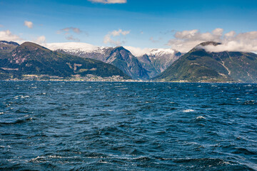 Norwegian fjord seen from ferry boat