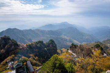 High view of Golden Palace (Palace of Harmony) is located on the highest peak in Wudang.