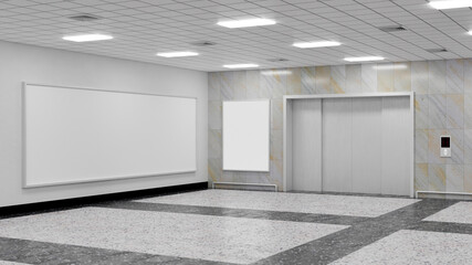 3D rendering  mockup billboard and signboard near elevator