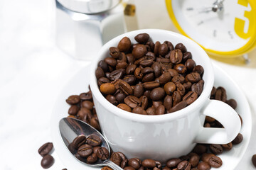 cup of coffee beans, conceptual photography, closeup