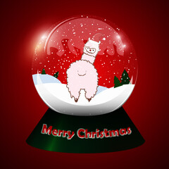 Snow globe with alpaca (Merry Christmas)