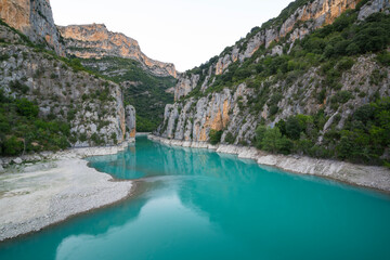 Cinca River, Congosto de Entremon, Samitier village, La Fueva, Sobrarbe, Huesca, Aragon, Spain,...