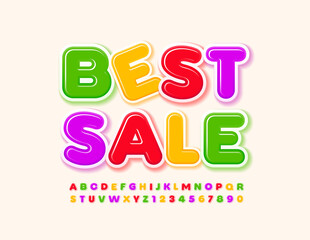 Vector colorful banner Best Sale. Playful Kids Font. Bright Alphabet Letters and Numbers