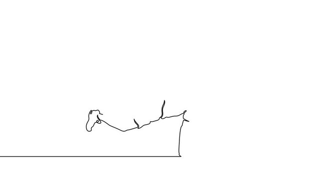Self drawing simple animation of single continuous one line drawing dance, dancer, modern, hop, break, hip, man, breakdance . Drawing by hand, black lines on a white background. 