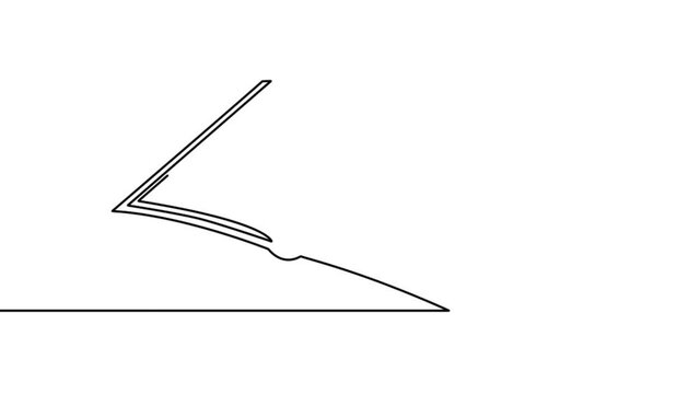 Self drawing simple animation of single continuous one line drawing page, book, paper, education, object, open, library, cover . Drawing by hand, black lines on a white background.. 