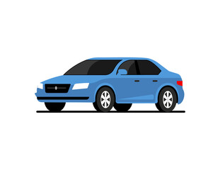 Car side vector flat icon. Car profile side view cartoon icon design isolated blue vehicle