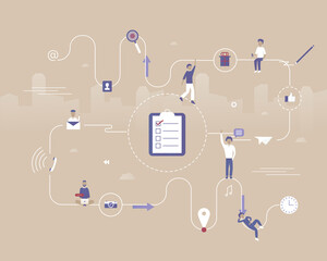  Market or target analysis. Vector illustration with Web communication idea for telework, remote working, social media, business, finance, investment and start up