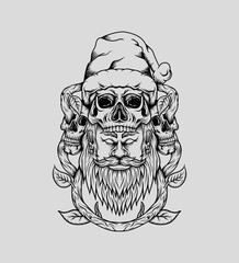 Vintage concept of skull and santa art vector design