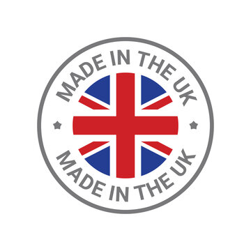Made in UK Britain flag logo. English brand sticker made in Britain vector stamp