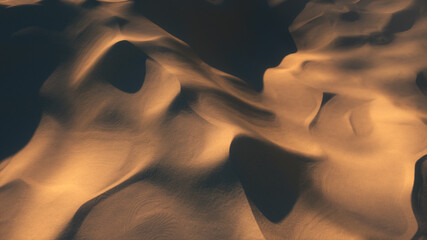 Flight in the endless hot desert over the dunes and sandy mountains. 3d illustration