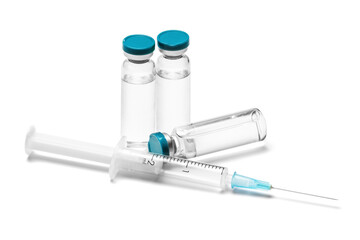 medical ampoule vials and syringe isolated on white background