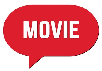 MOVIE text written in a red speech bubble