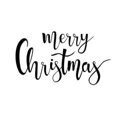 Fototapeta premium Merry Christmas. Vector holiday quotation. Handwritten modern brush lettering. Hand drawn design elements.