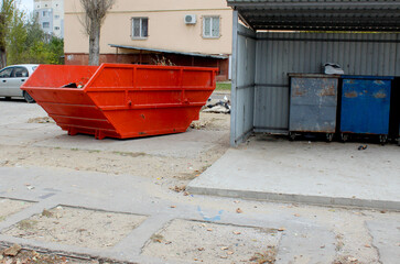 Fototapeta na wymiar containers with garbage price Ukraine. Third world country. Garbage disposal.
