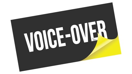VOICE-OVER text on black yellow sticker stamp.