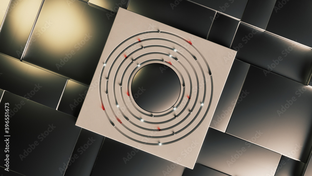 Aufkleber abstract business background. different spheres move in a circle in the center. technological concep