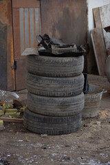 old tires are on top of each other