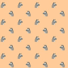 Seamless pattern of the muzzle of a gray llama. Animalistic digital sketch of an alpaca. Hand drawn animal on a circle