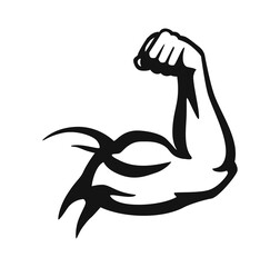 bodybuilder hand emblem in black on white - obrazy, fototapety, plakaty