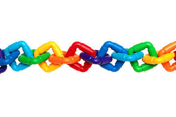 Rainbow plastic chain isolated against white background
