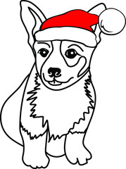 Corgi Dog With Christmas Hat Vector Illustration