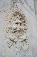 Decorativ face on building corner, Old City, Orleans City, Loiret Department, The Loire Valley, France, Europe