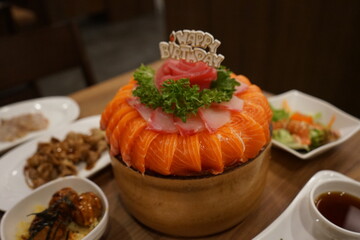 happy birthday, salmon cake
