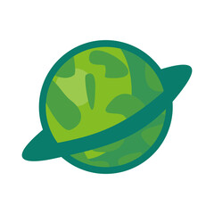 green planet with ring. Flat style. Space science astronomy icon symbol. Vector Illustration.