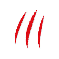 Obraz premium Claws scratches. Red predator claw symbol. Blood sign. Vector illustration isolated on white.