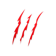 Claws scratches. Red predator claw symbol. Blood sign. Vector illustration isolated on white.