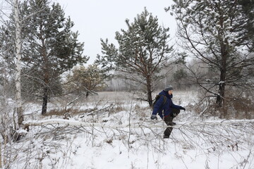 child on a walk in the woods