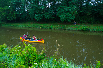 Canadian canoe activity, Loire River Canal, Chécy Village, Loiret Department, The Loire Valley,...