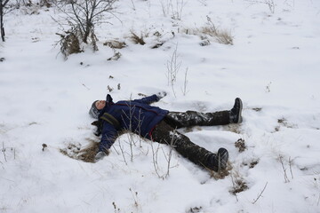 child playing with snow