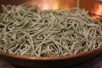 Pasta in Italian restaurant. 
Spaghetti with background