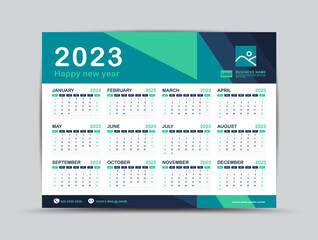 Calendar 2023 template, Desk calendar design, Happy New year, minimal trendy style, Wall calendar, wall calendar layout,  Week start on Sunday, Set of 12 Months, Green background, vector illustration