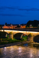 Fototapeta na wymiar George V Bridge by night, Loire River, Orleans City, Loiret Department, The Loire Valley, France, Europe
