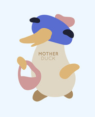 Flat style illustration - mother duck with a lady's purse
