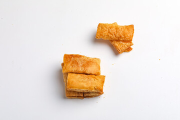 indian khari or kharee or salty Puff Pastry Snacks in wooden bowl