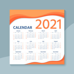 Calendar 2021 year. Vector. Week starts Sunday. Calender layout. Stationery template. Yearly organizer with 12 months in english. Color illustration