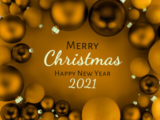 3D Illustration,Golden Christmas balls background greeting card, merry christmas and happy new year