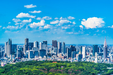 東京 新宿の高層ビル群と夏の雲 ~ Blue sky with skyscrapers in Shinjuku, Tokyo, Japan ~