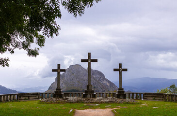 way to the cross in the mountains of basque country