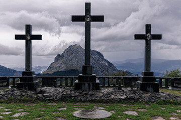 way to the cross in the mountains of basque country