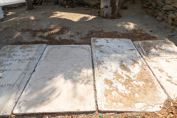 View of the old, tombstones, Chora, Ios Island, Greece.