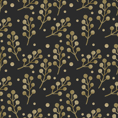 Watercolor seamless pattern merry christmas, new year, branch.