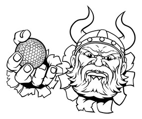 A viking warrior or barbarian golf sports mascot cartoon character holding a ball