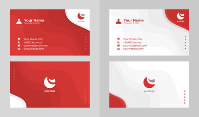 Set of Double sided red and white elegant business card template. Landscape orientation with two options vector illustration.